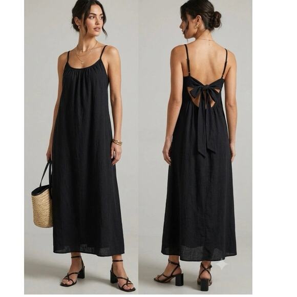Sol Angeles Dresses & Skirts - Sol Angeles Black Cotton Gauze Maxi Dress Open Back Beachy Minimalist Resort M/L